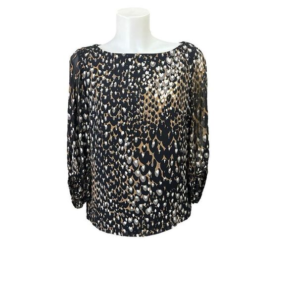 Trina Turk Animal‎ Print 100% Silk Blouse Lightweight Boat Neck Lined size Small - Picture 1 of 10